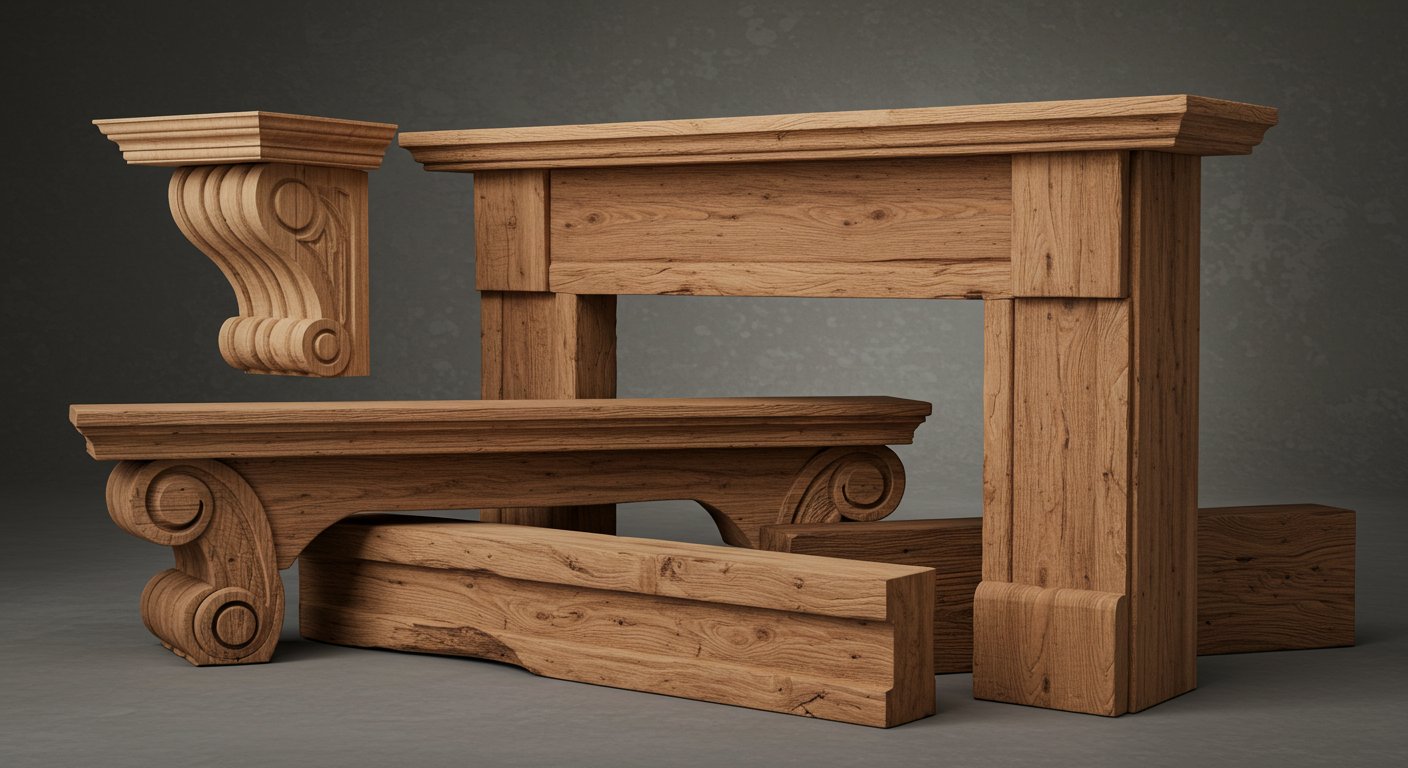 Декоративные элементы из дерева для каминов