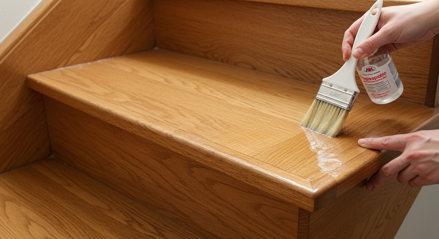 Обработка деревянной лестницы антисептиком