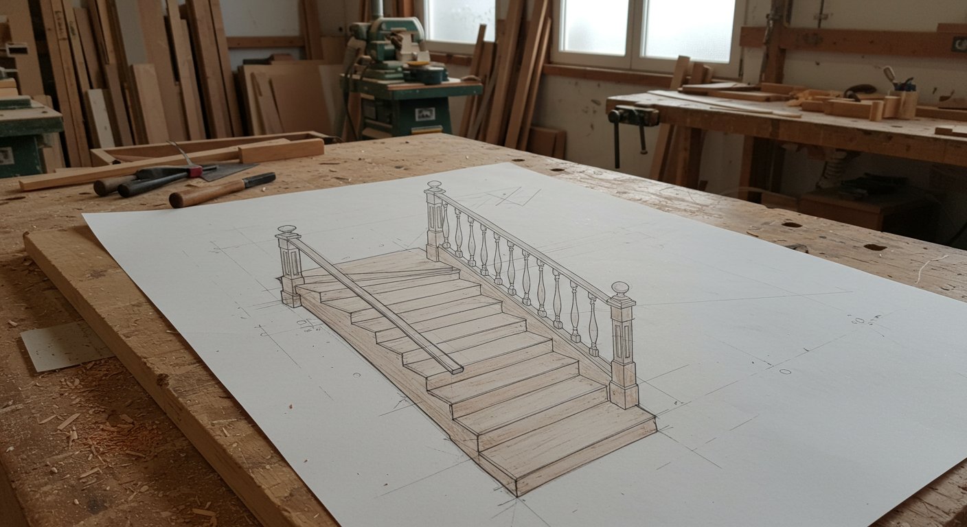 Чертеж деревянной лестницы
