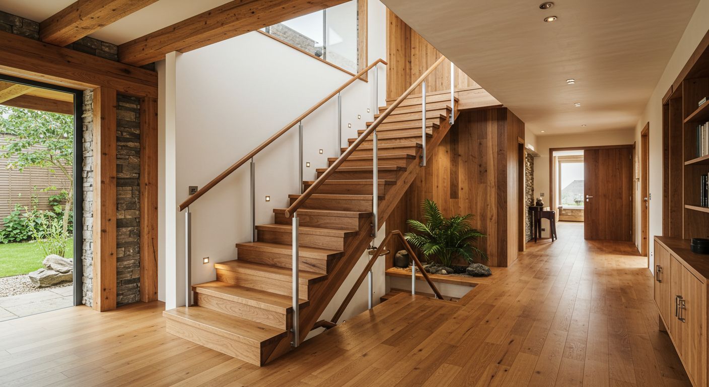 Деревянная лестница в интерьере