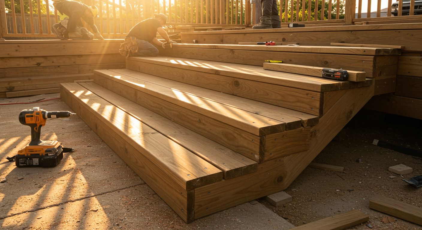 Установка деревянных ступеней