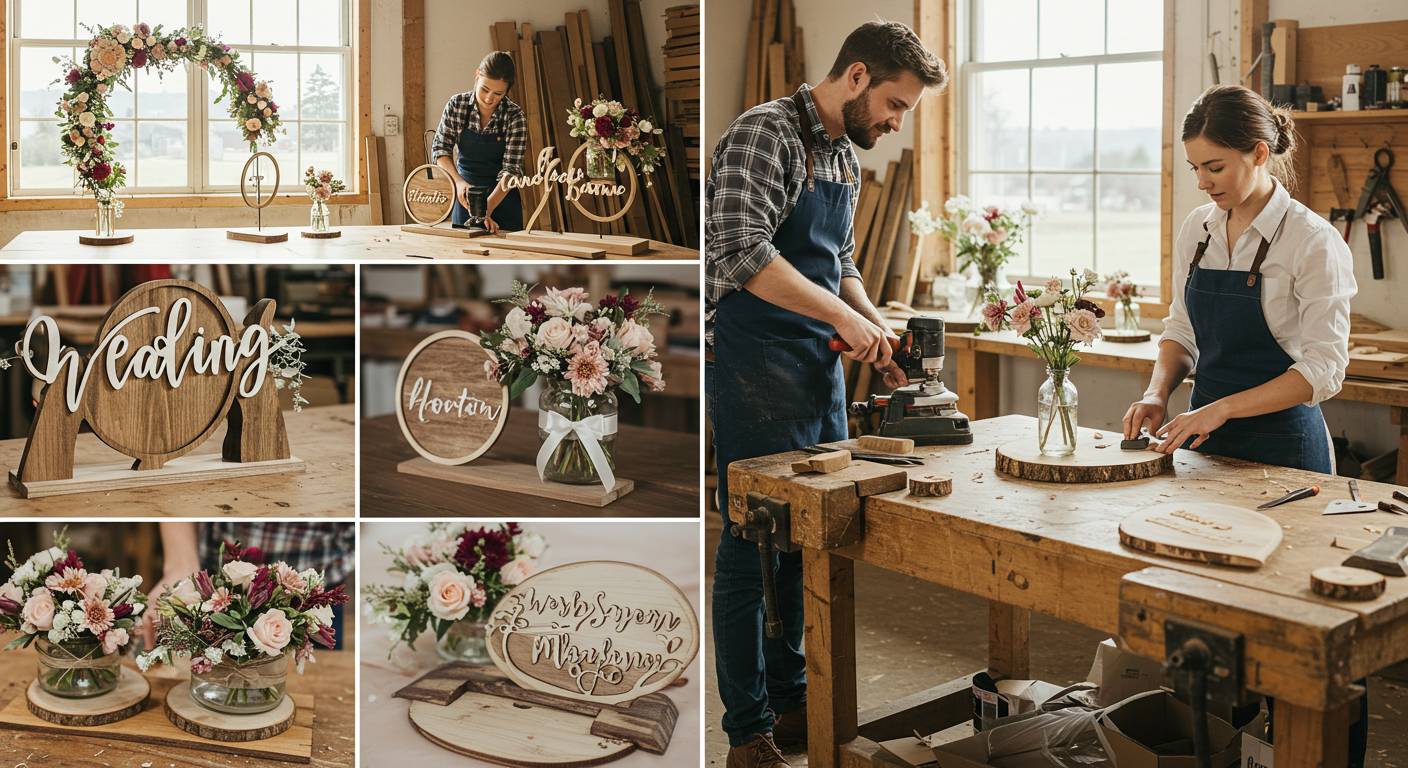 Деревянный свадебный декор