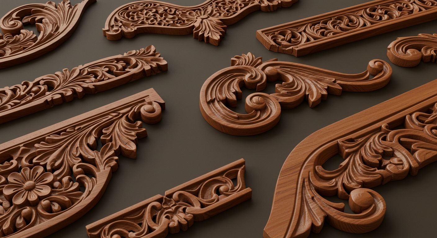 Декоративные элементы из дерева для декоративной резьбы