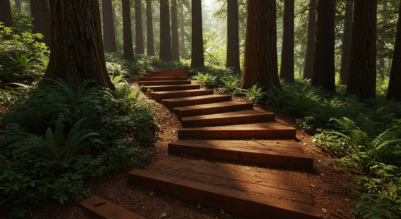 Лестница из красного дерева в интерьере