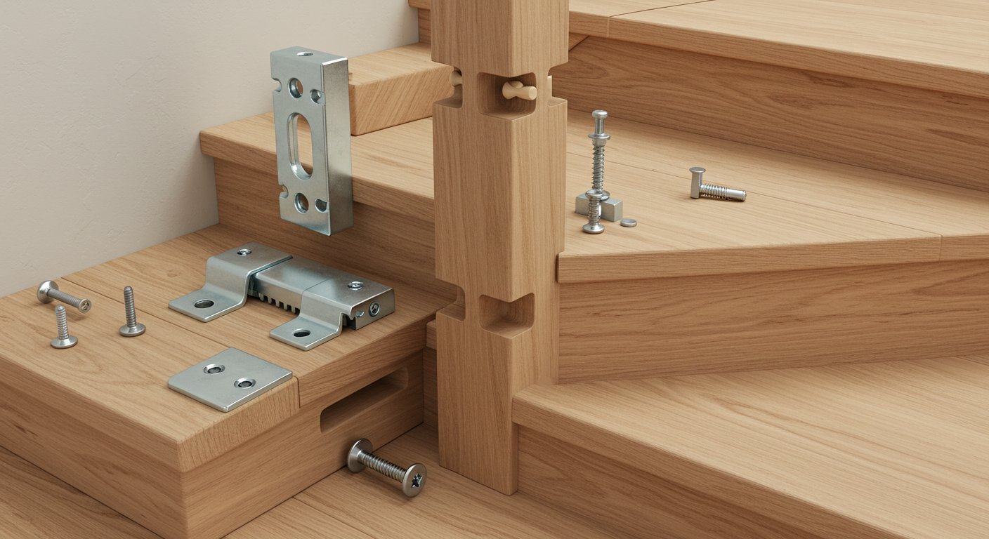 Соединение элементов деревянной лестницы