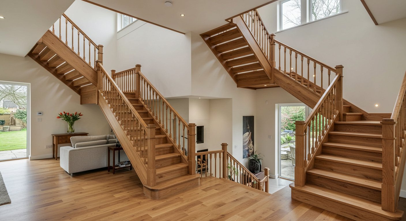 Деревянная лестница в современном интерьере