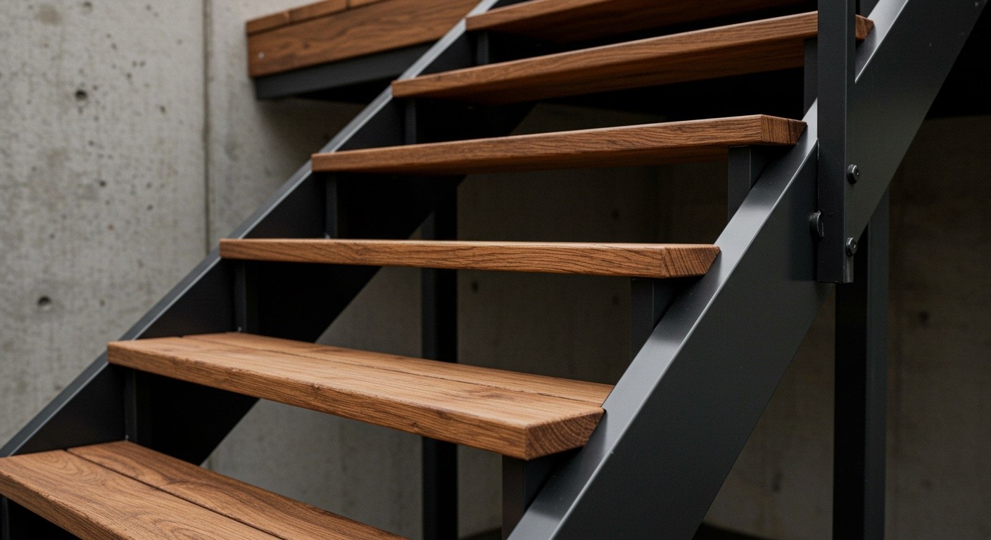 Деревянная лестница на металлическом каркасе