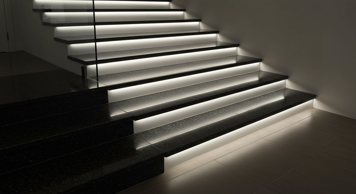 Встроенная подсветка деревянной лестницы