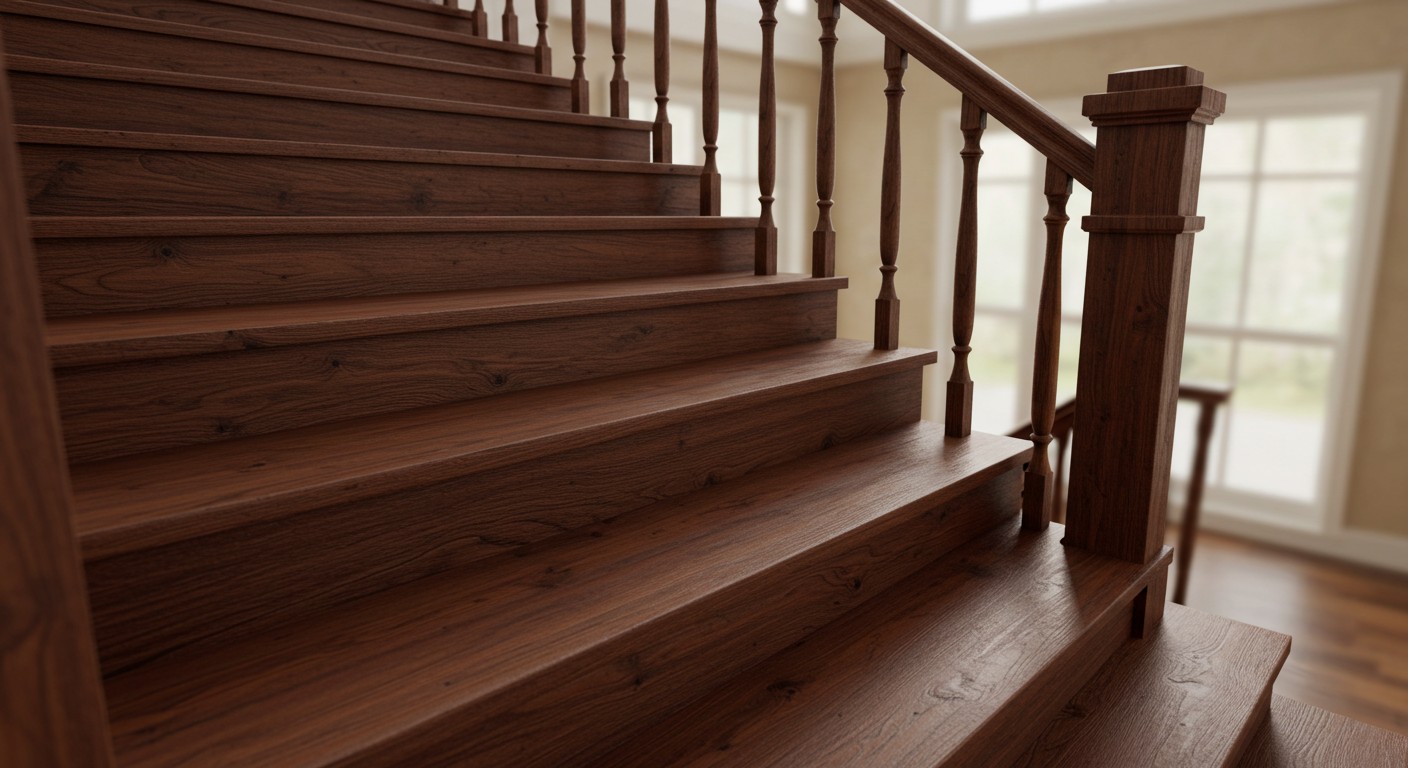 Лестница из ореха с богатой текстурой