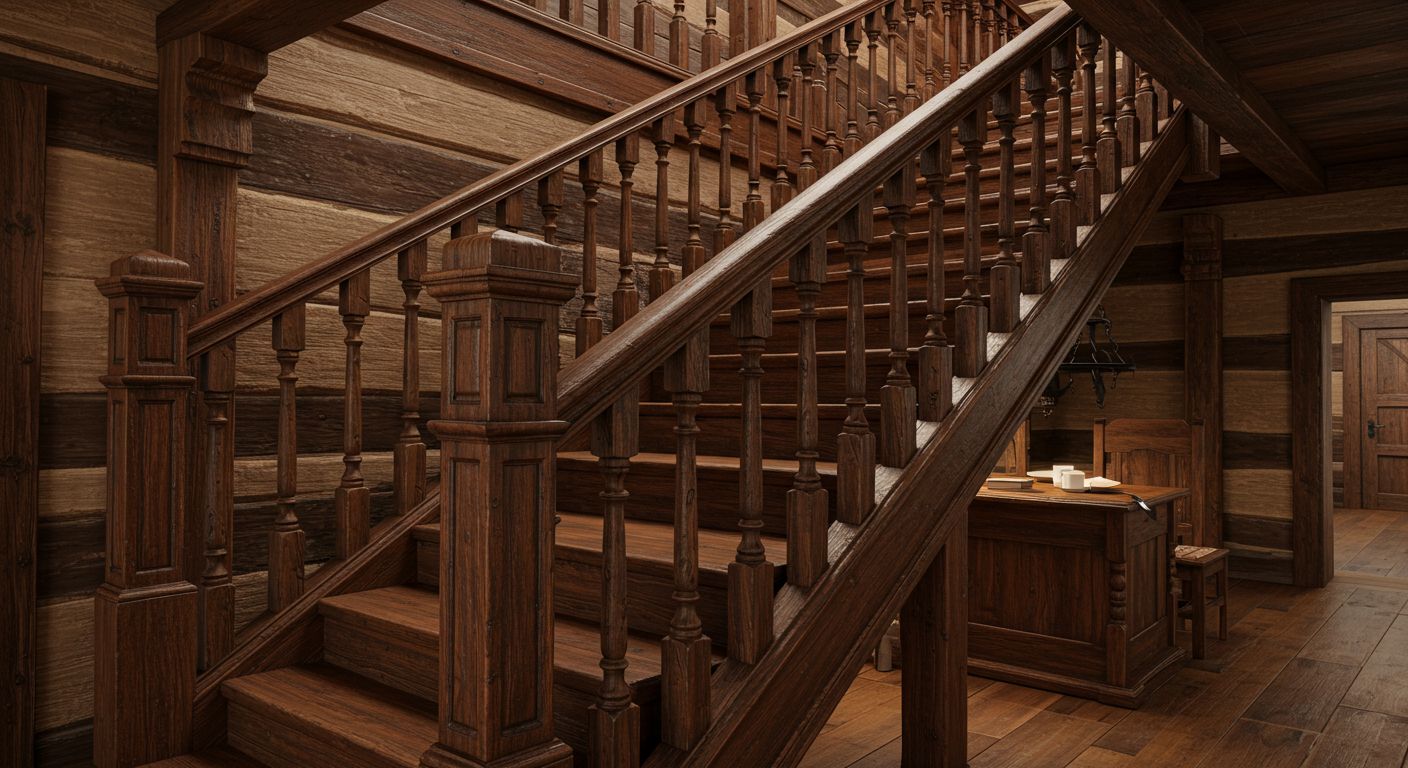 Традиционная деревянная лестница в интерьере