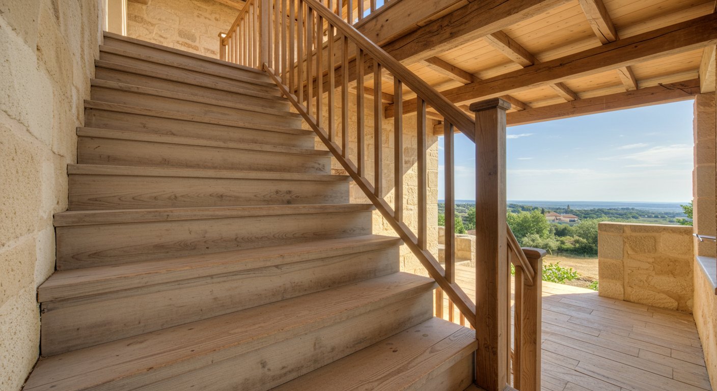 Деревянная лестница в стиле прованс