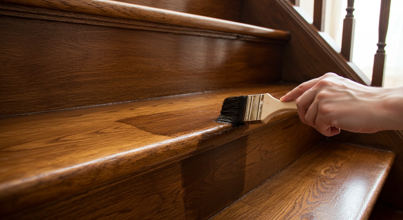 Деревянная лестница после обработки морилкой