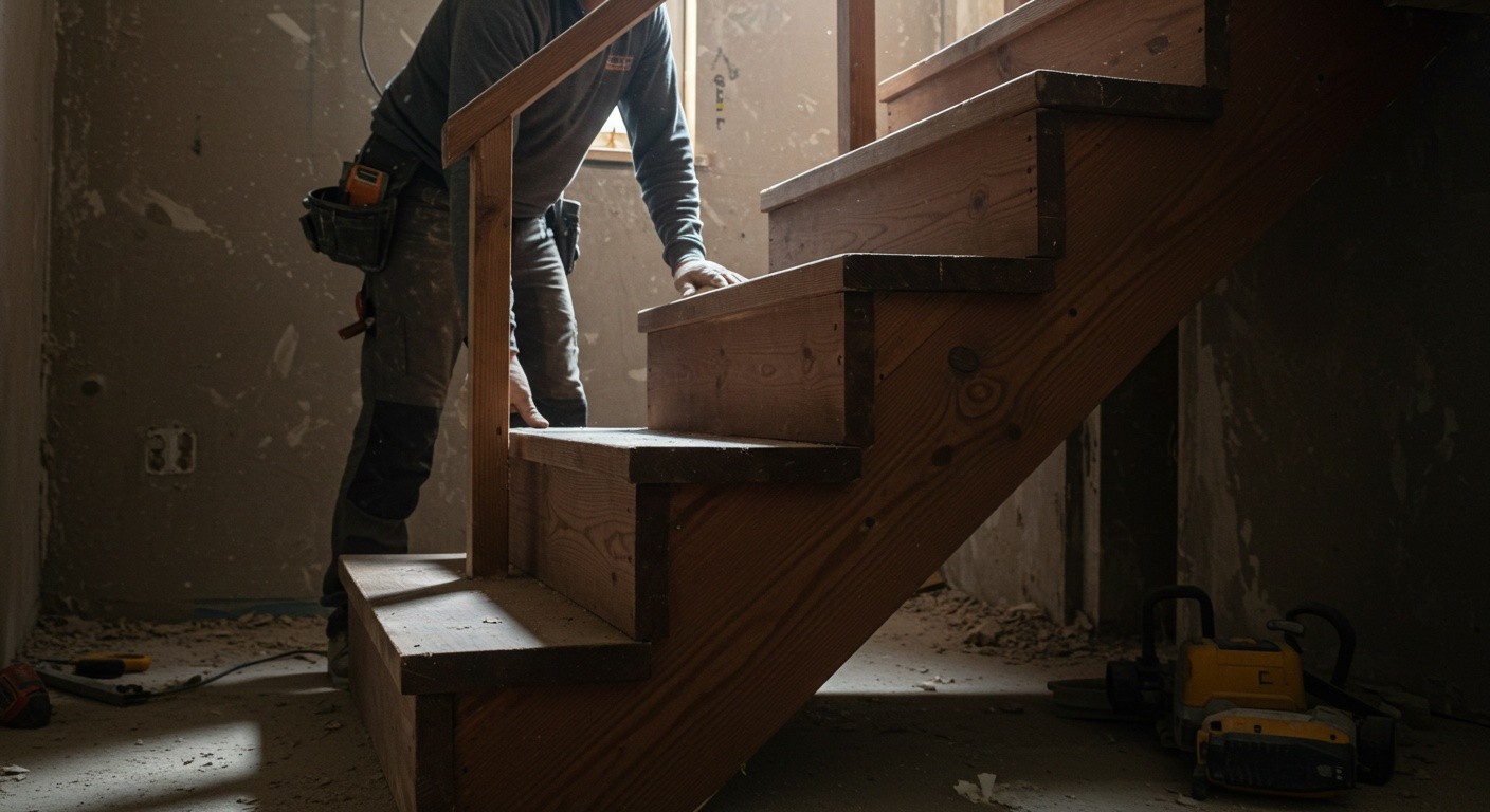 Монтаж деревянной лестницы в ограниченном пространстве