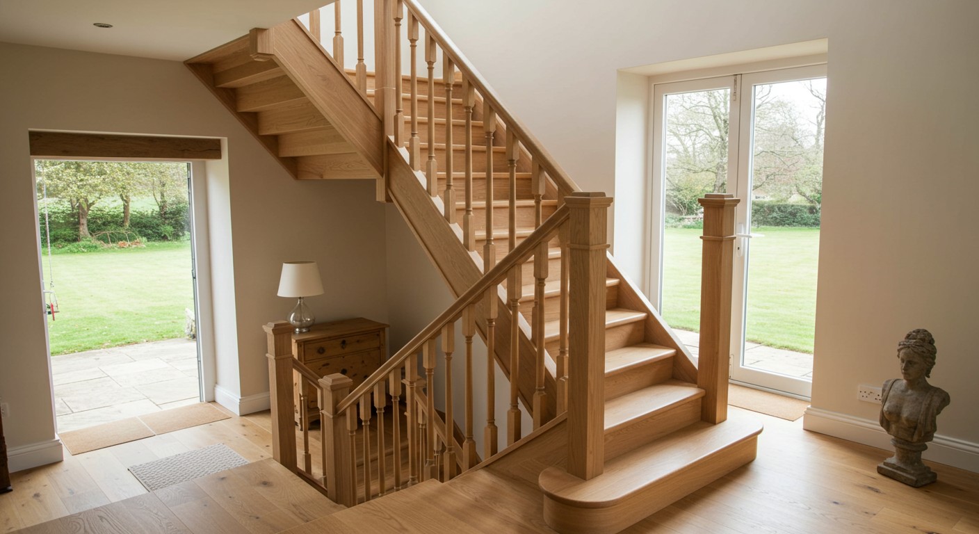 Дубовая лестница в загородном доме