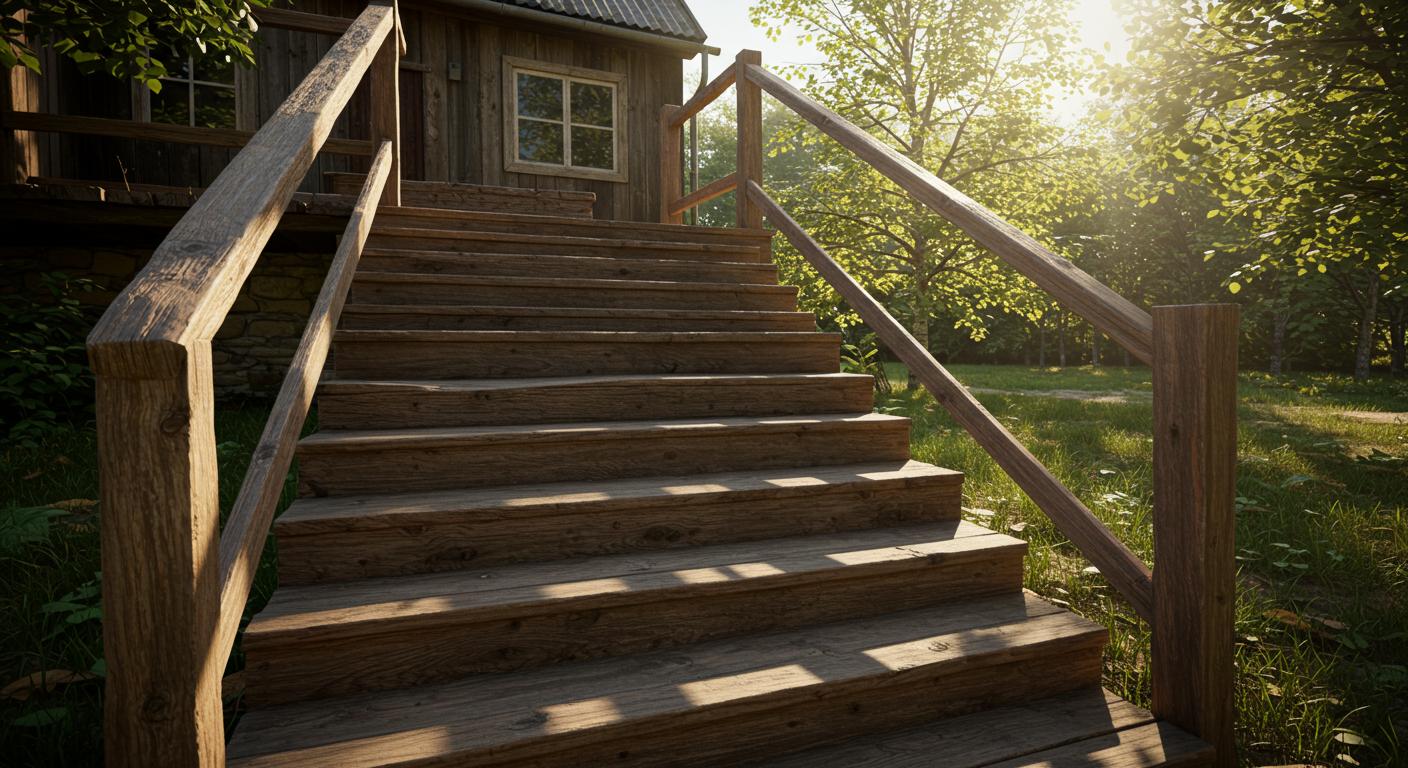 Сосновая лестница в дачном доме