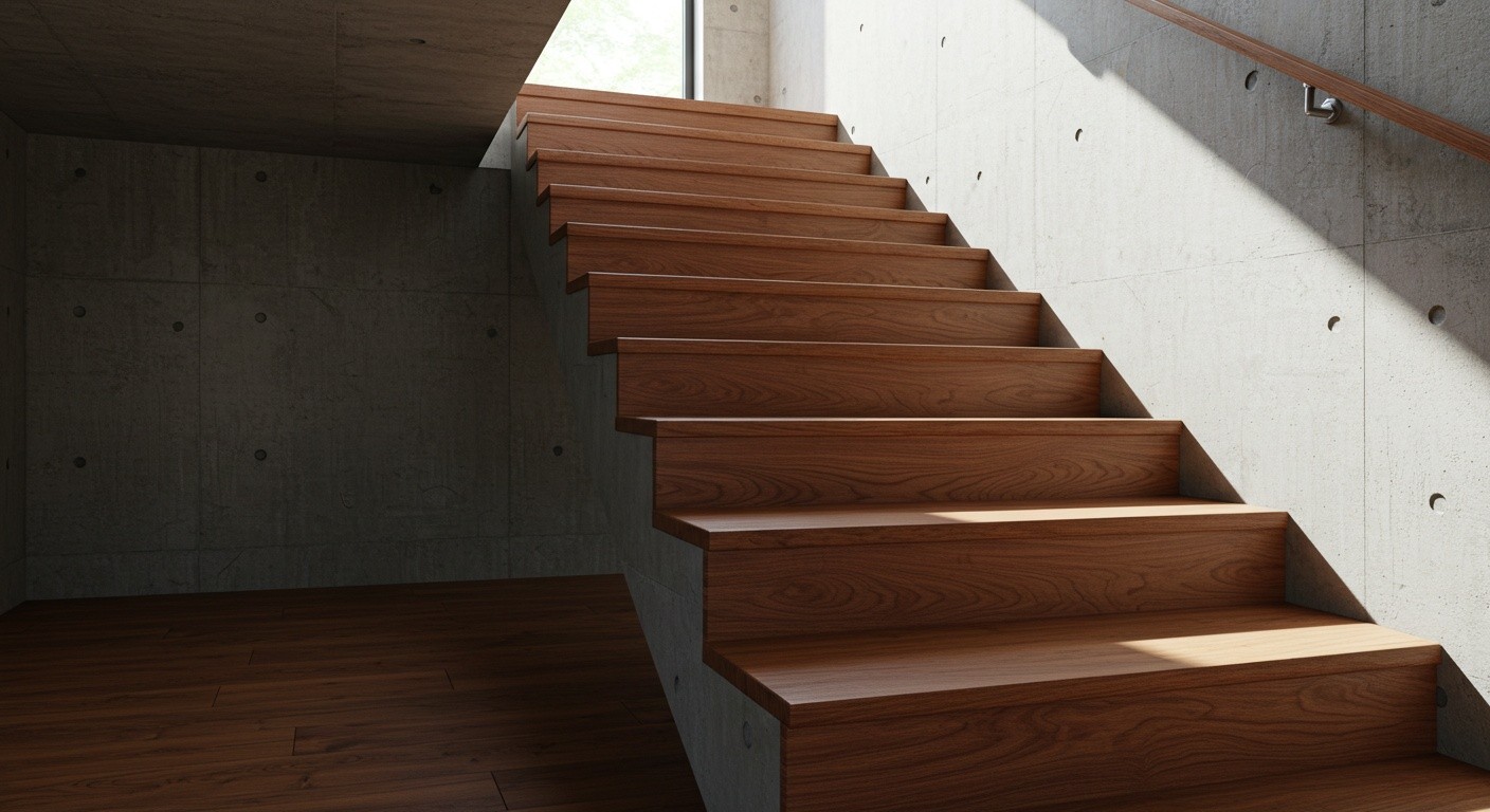 Комбинированная лестница из дерева и бетона