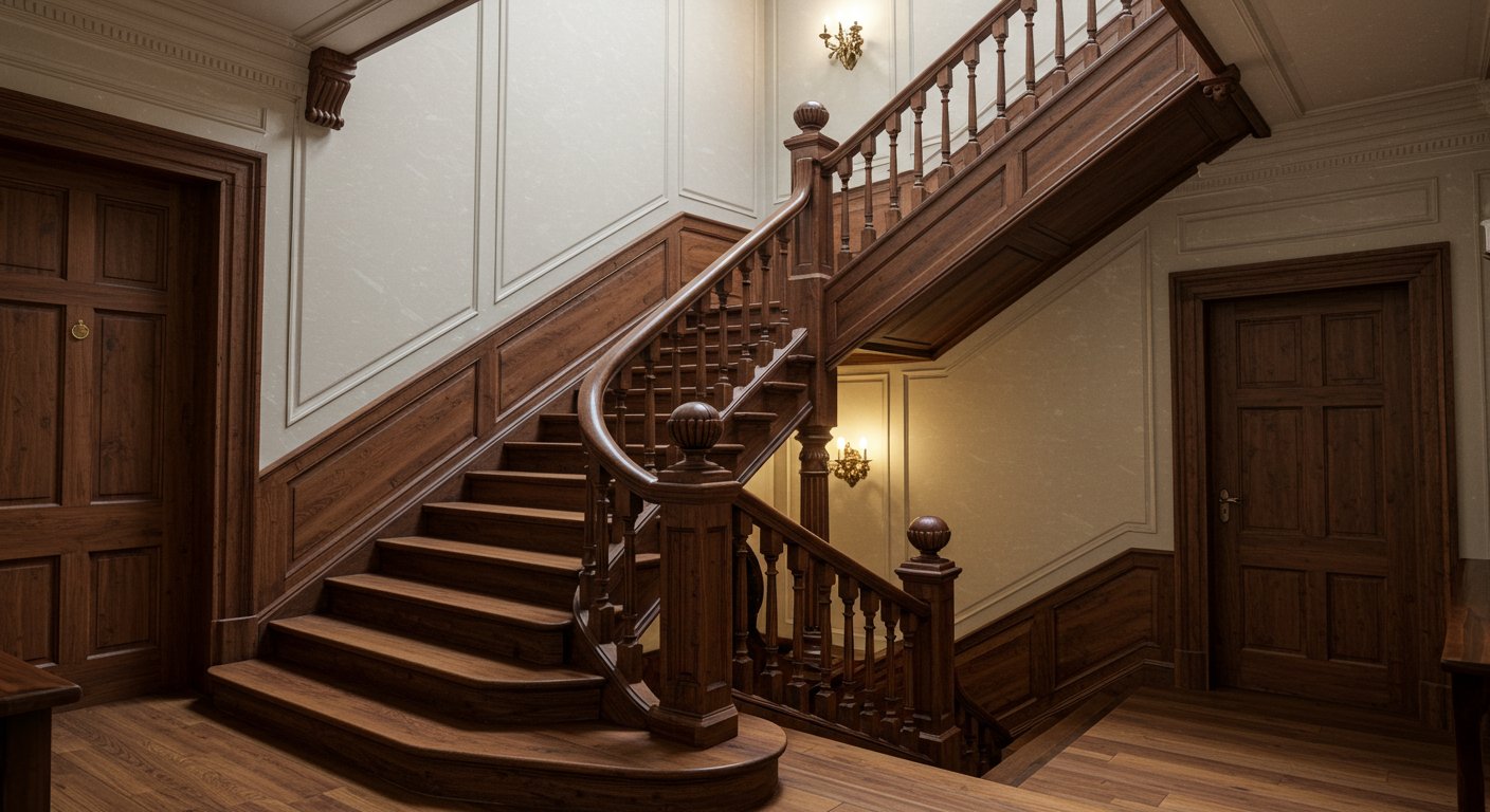 Классическая резная деревянная лестница