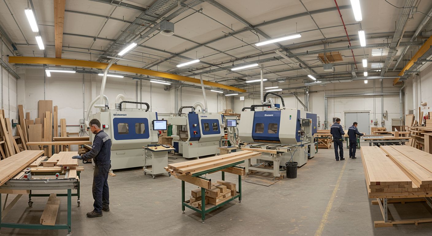 Современная деревянная лестница из массива