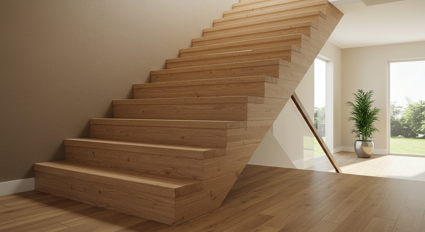 Лестница из клееного бруса в интерьере