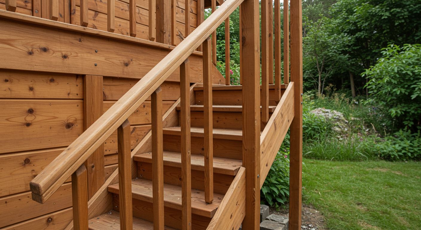 Лестница из лиственницы в загородном доме