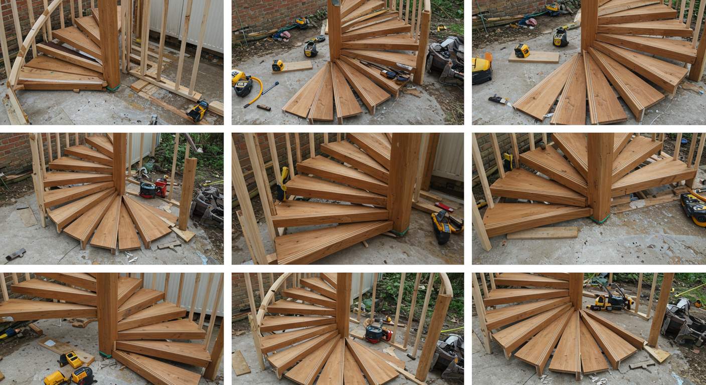 Сборка лестницы с забежными ступенями