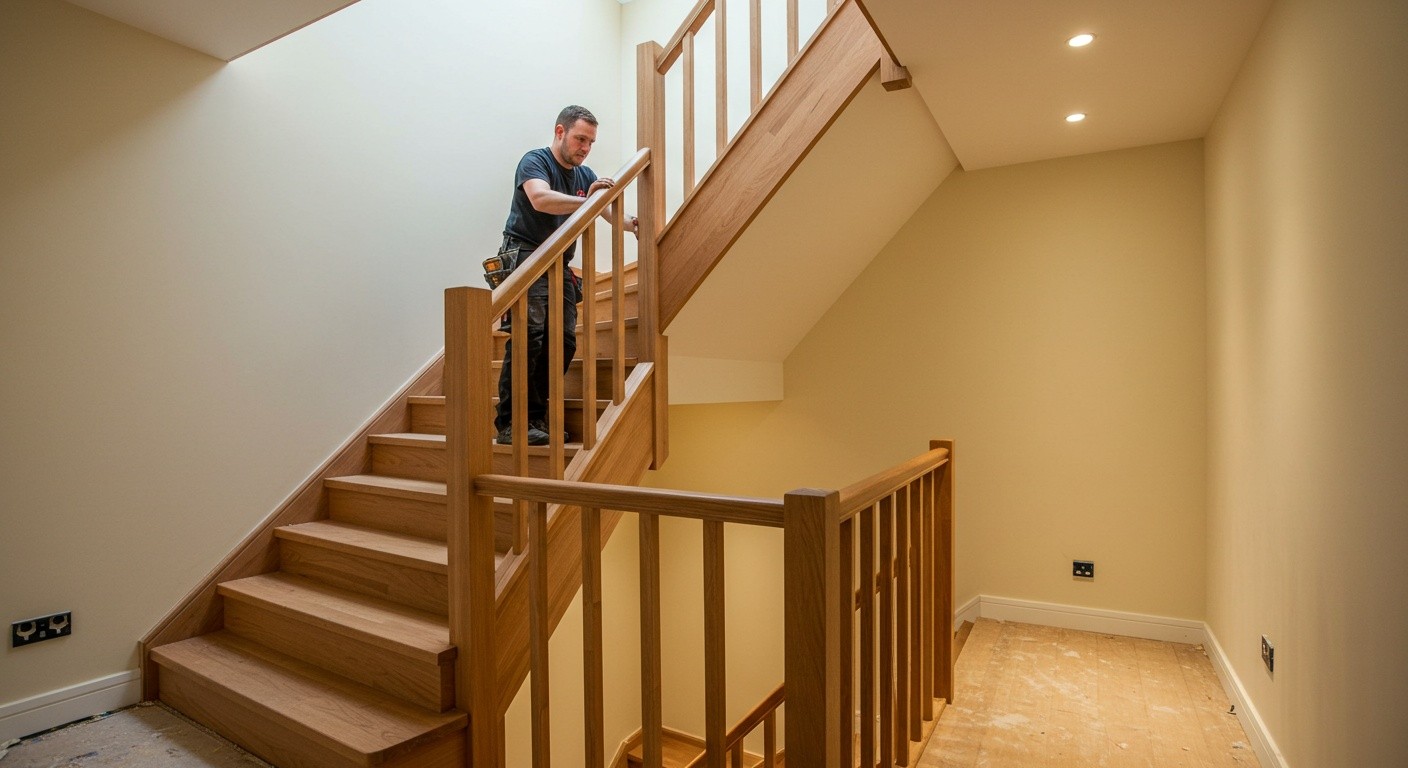 Установка деревянной лестницы в узком пространстве