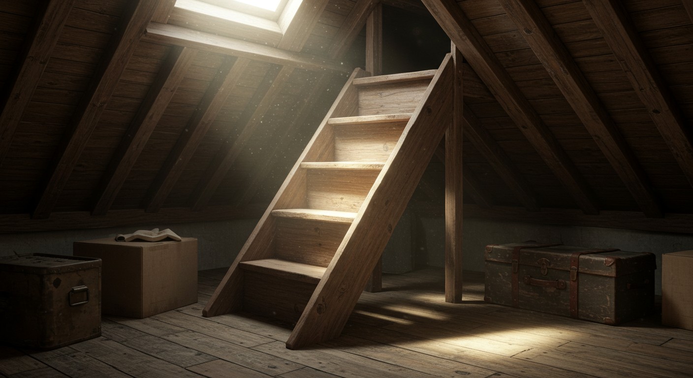 Малая деревянная лестница для чердака