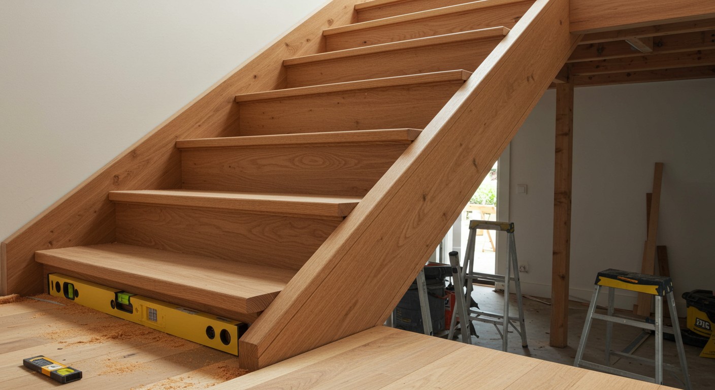 Монтаж деревянной лестницы на второй этаж