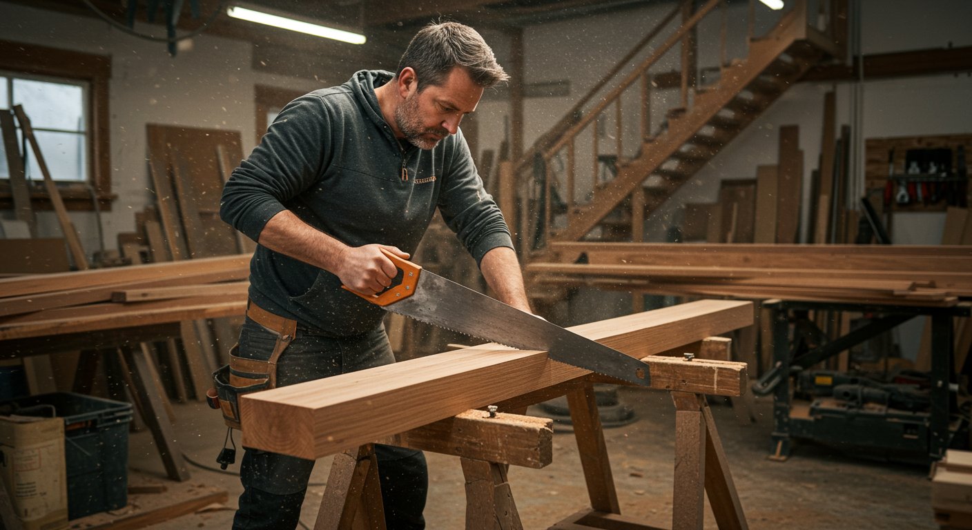 Подготовленная древесина для изготовления лестницы