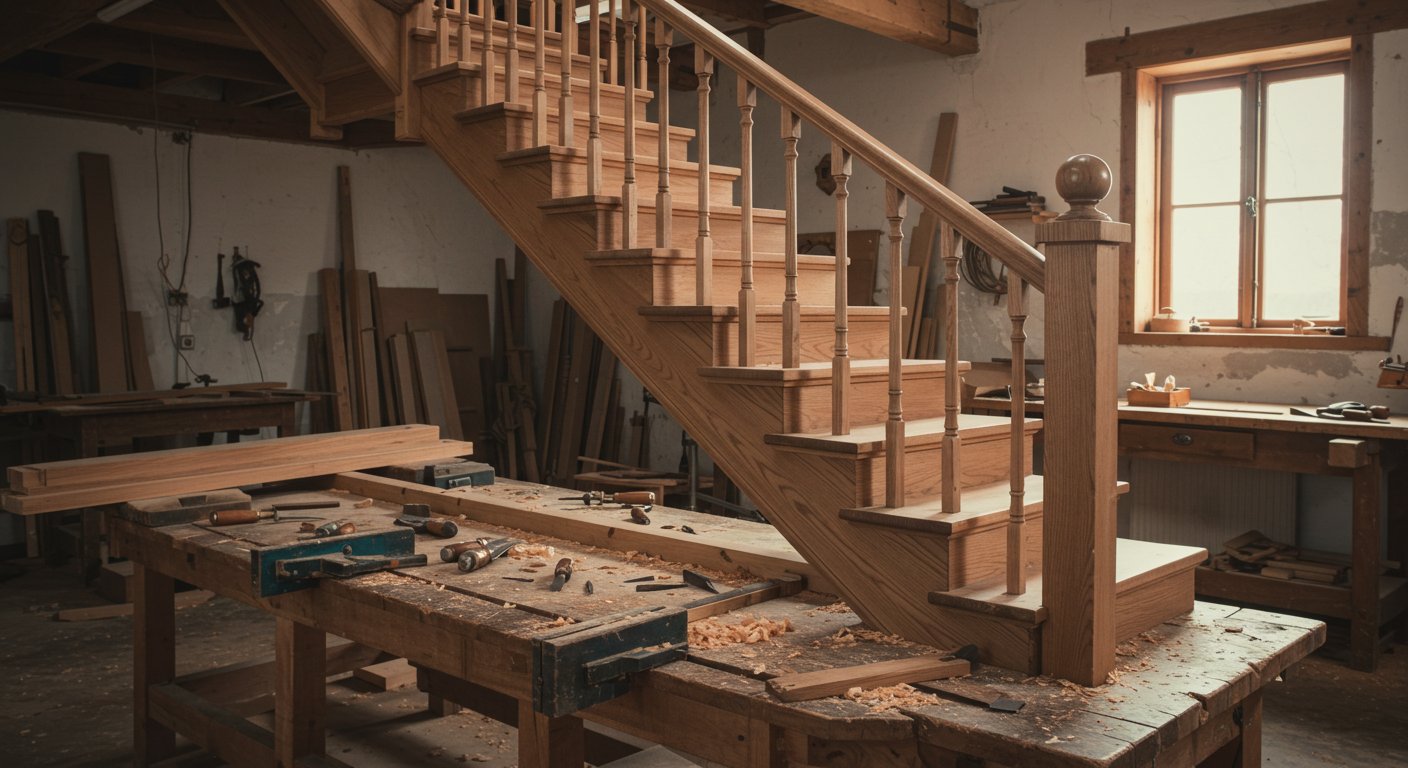 Традиционная деревянная лестница в интерьере