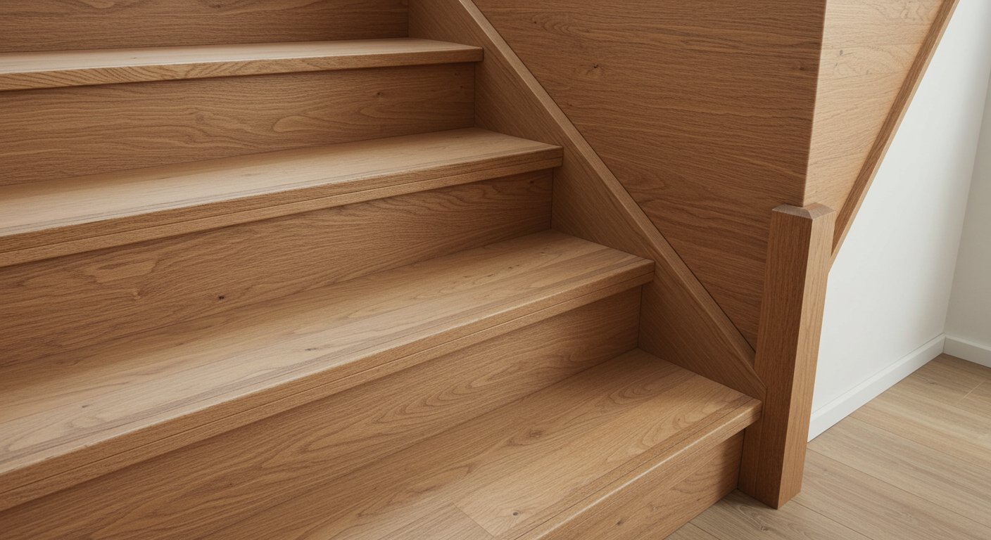 Деревянная лестница с отделкой шпоном