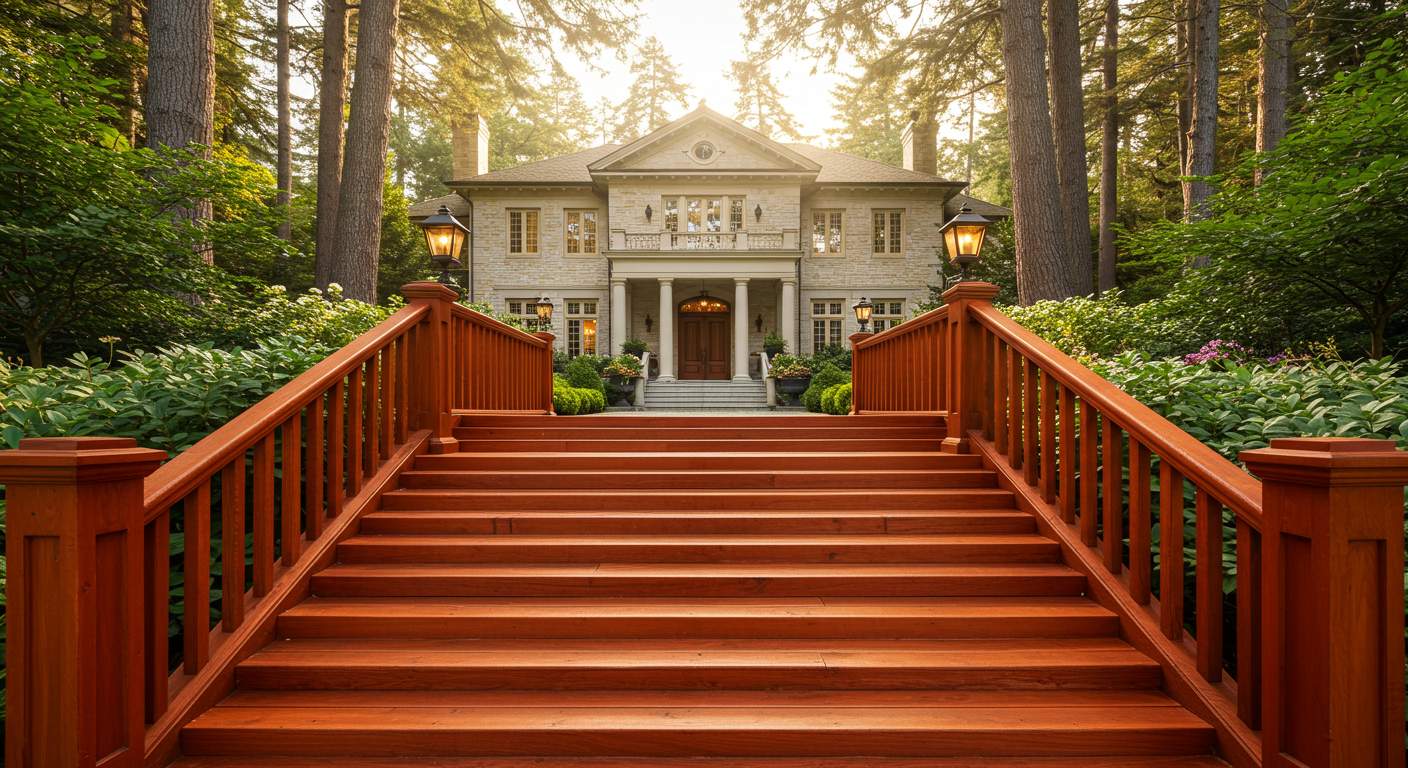 Лестница из красного дерева в особняке