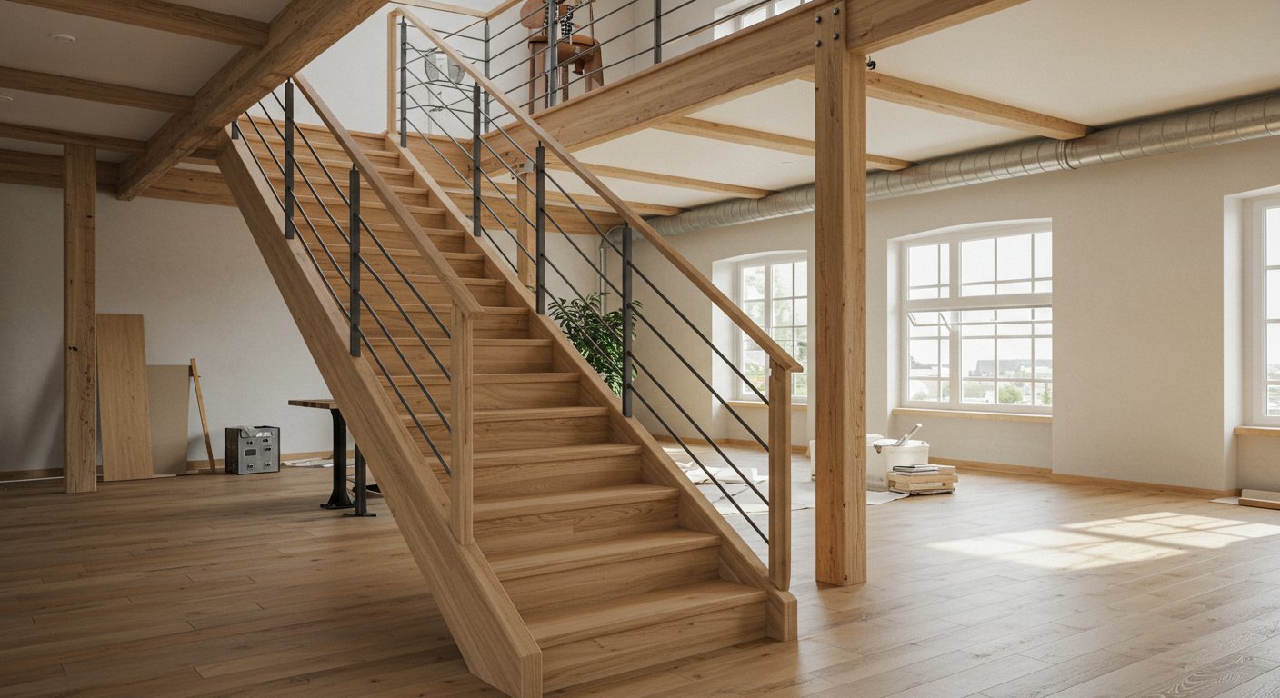 Деревянная лестница в стиле лофт