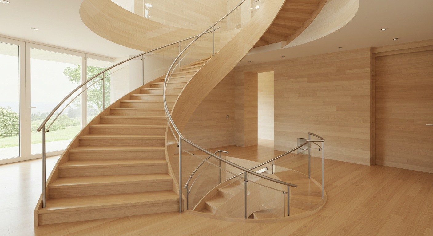 Лестница из тополя для частного дома