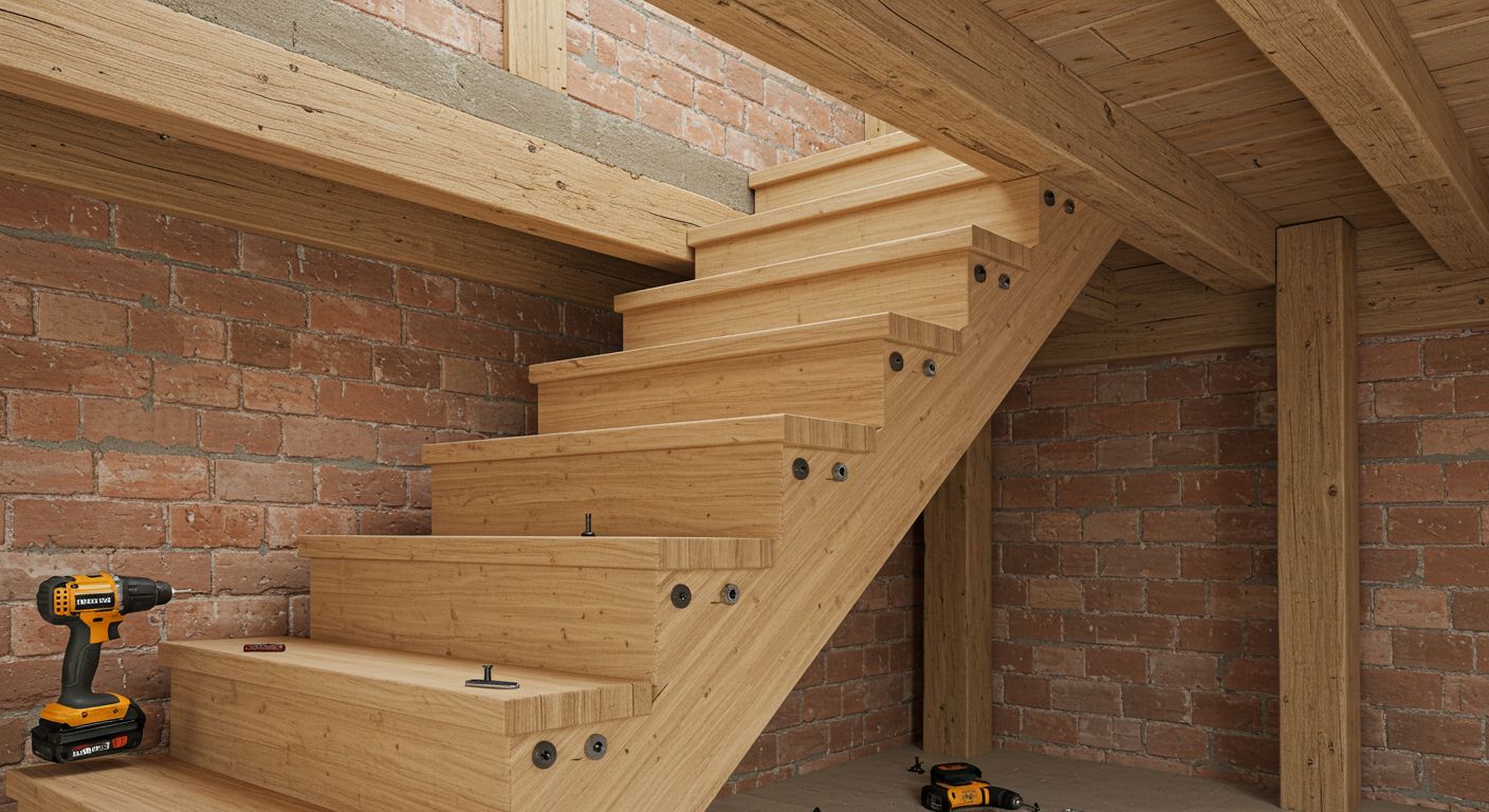 Крепление деревянной лестницы к перекрытию