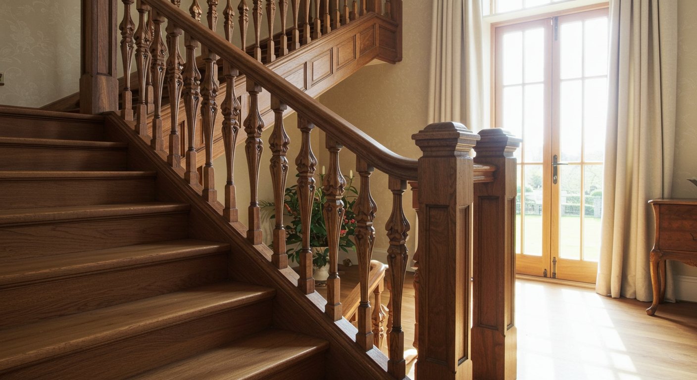 Резные перила для деревянной лестницы