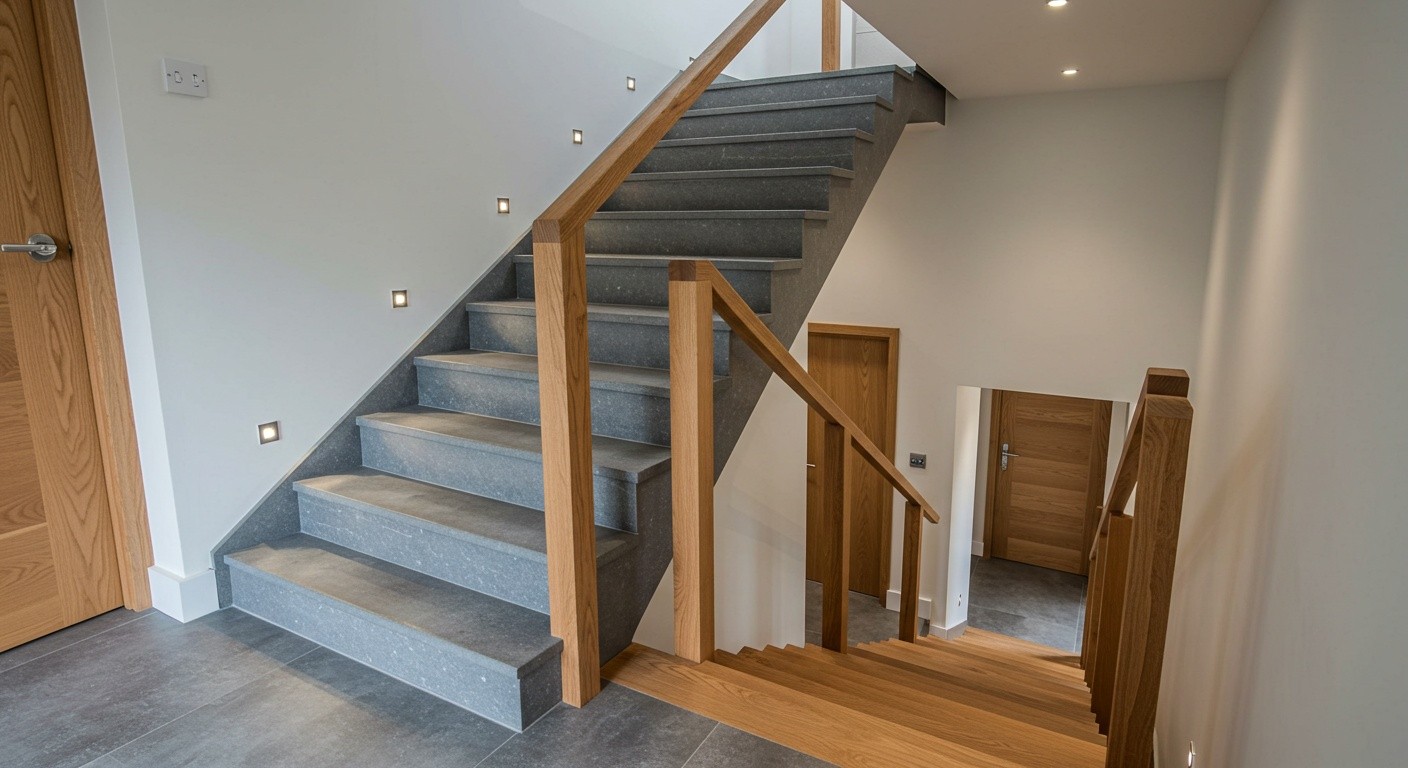 Комбинированная лестница из дерева и камня