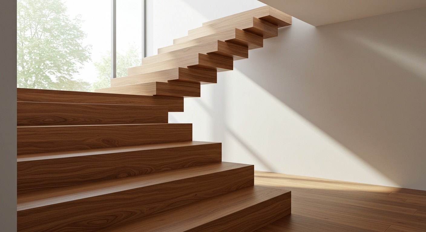 Современная деревянная лестница в интерьере