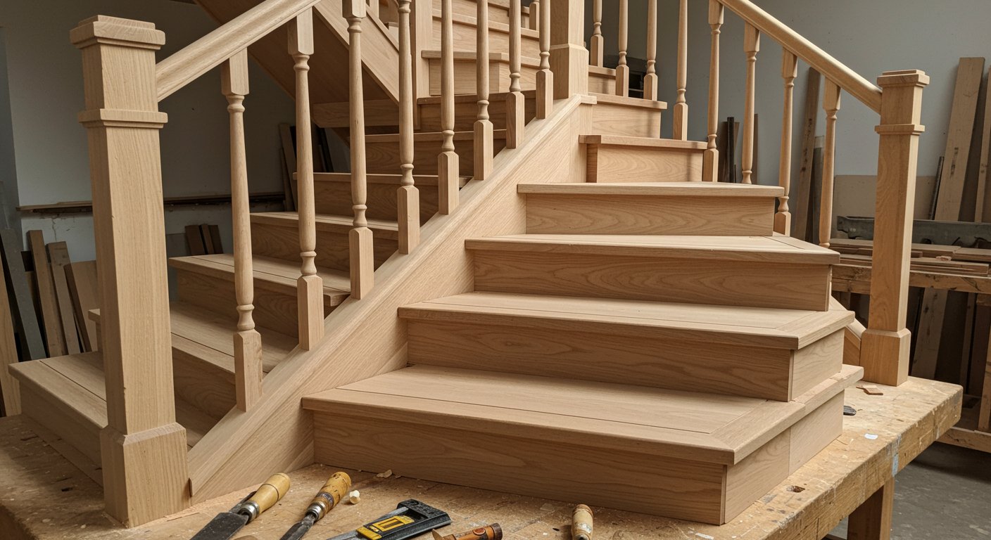 Ручная работа по дереву в лестнице