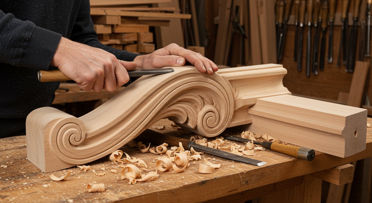 Декоративные элементы на деревянной лестнице