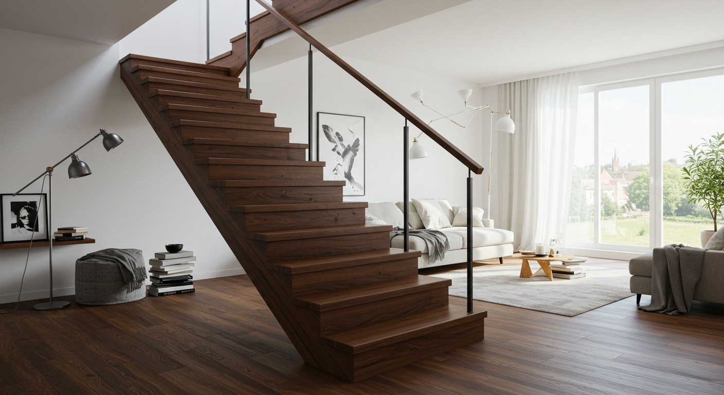 Дубовая лестница в современной квартире