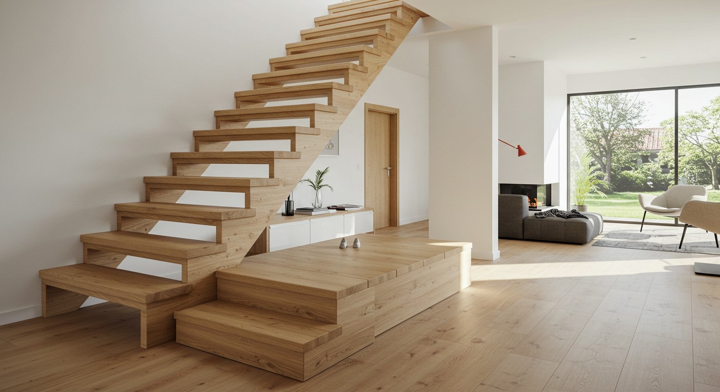 Модульная деревянная лестница в интерьере