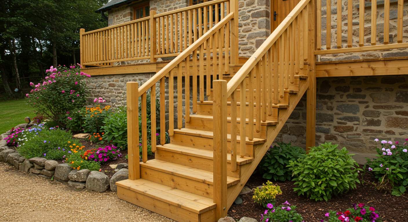 Лестница из лиственницы для коттеджа