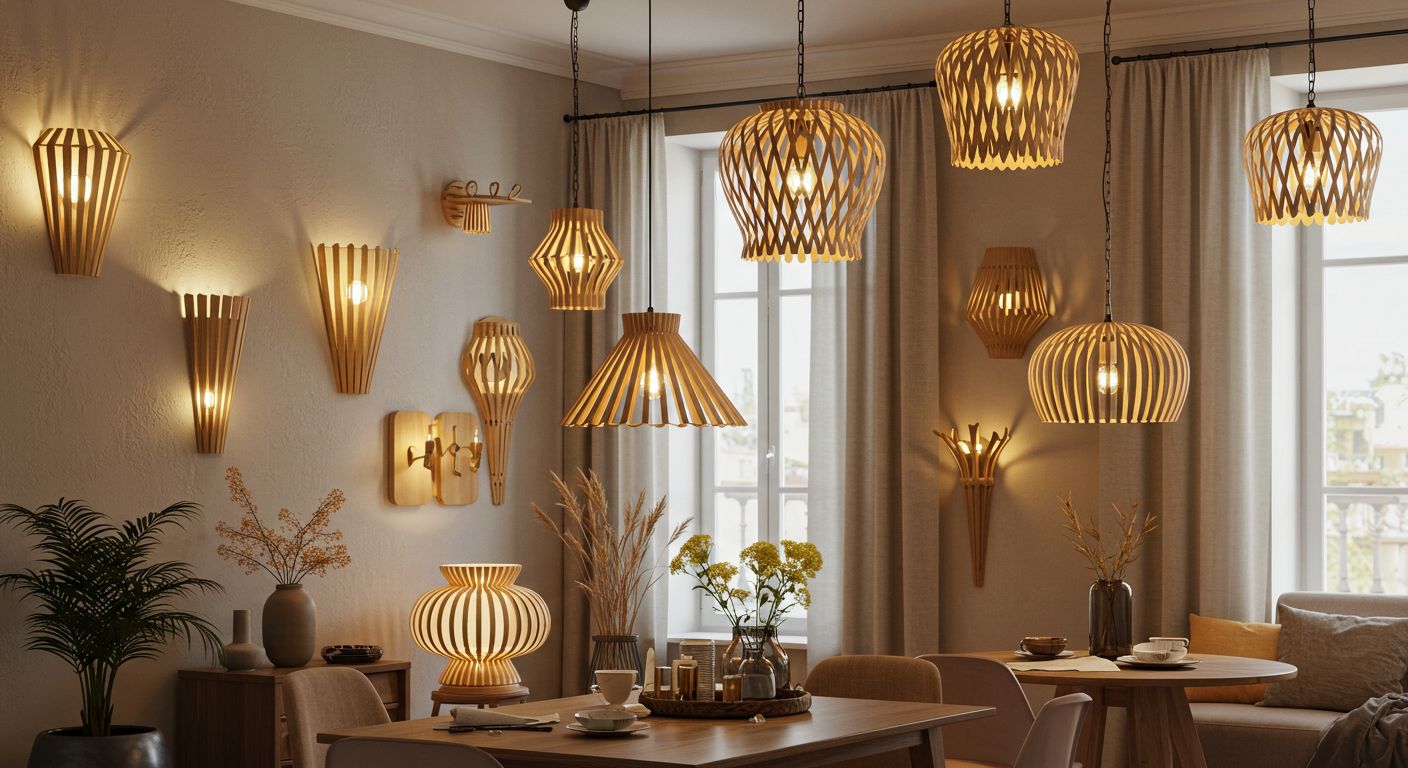 Интерьерные осветительные элементы из дерева