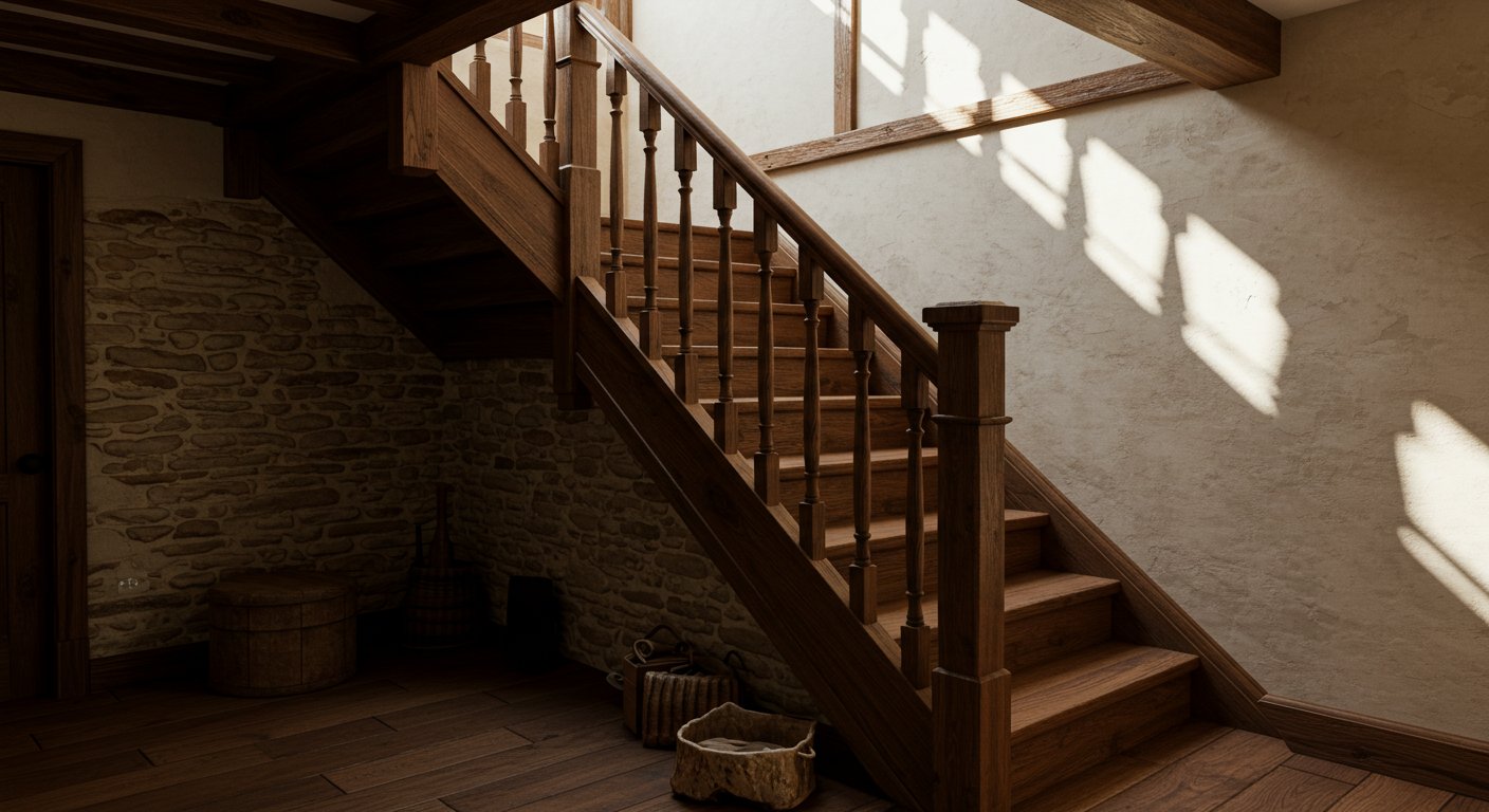 Дубовая лестница в коттедже