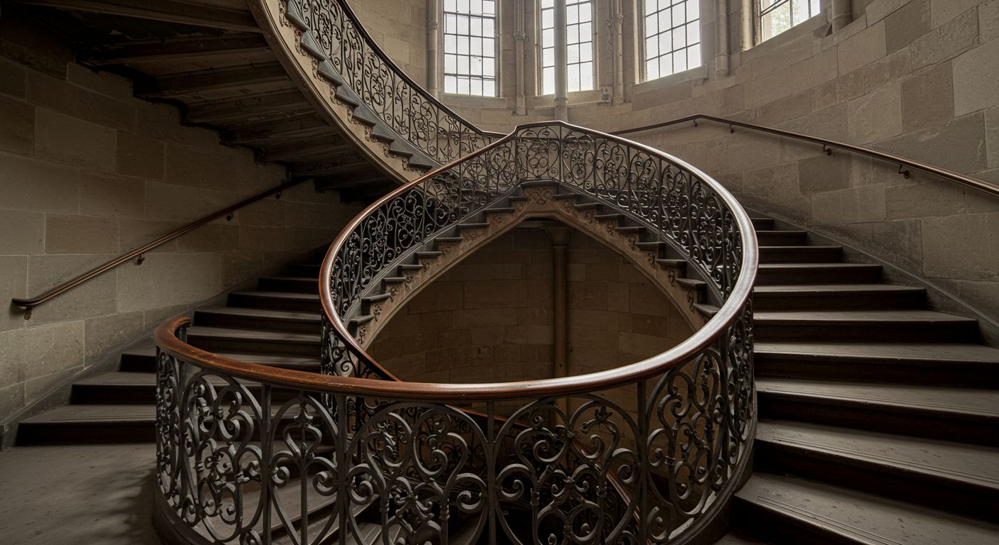 Винтовые лестницы с декоративными коваными перилами