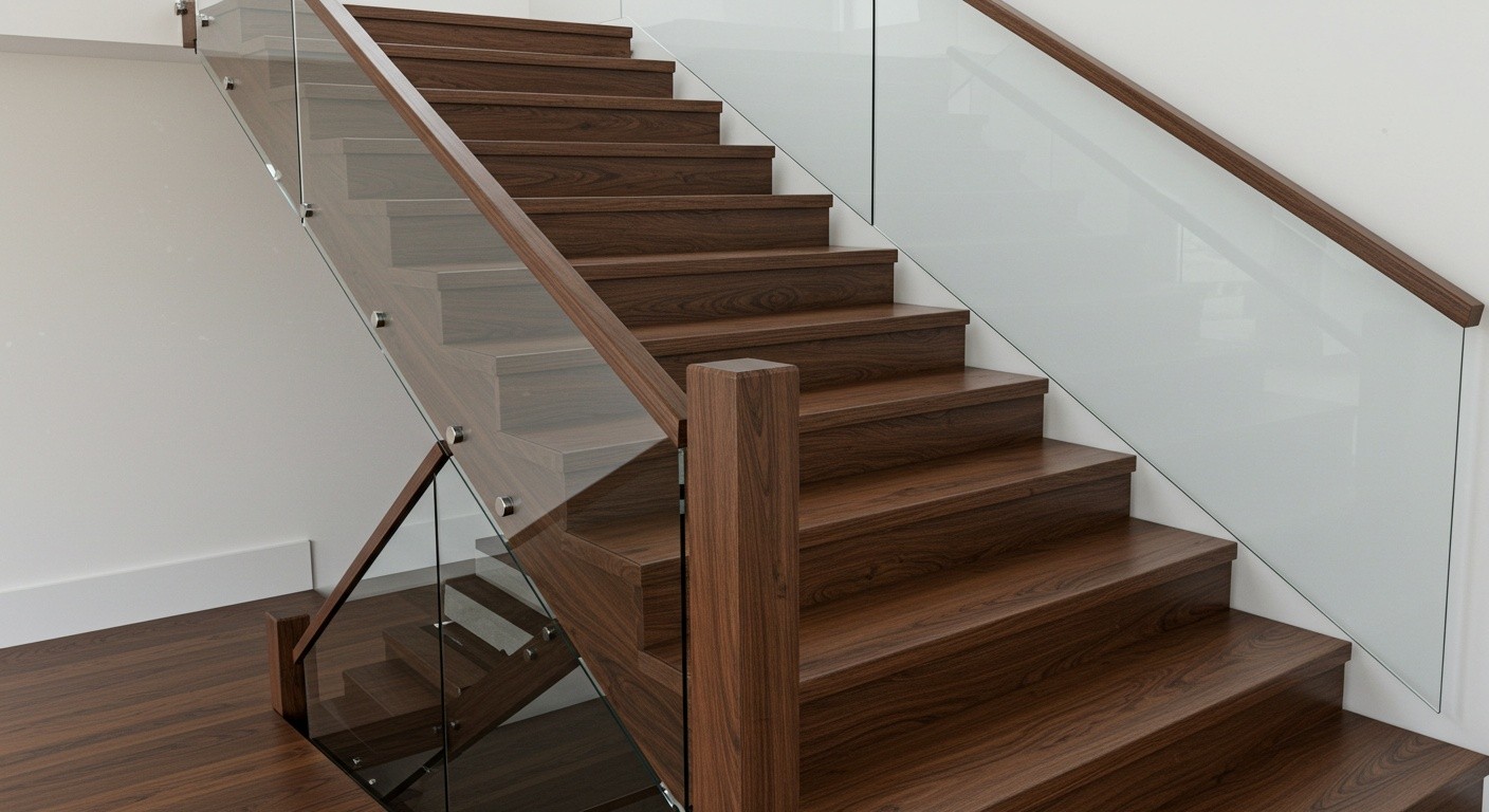 Лестница из дерева со стеклянными панелями
