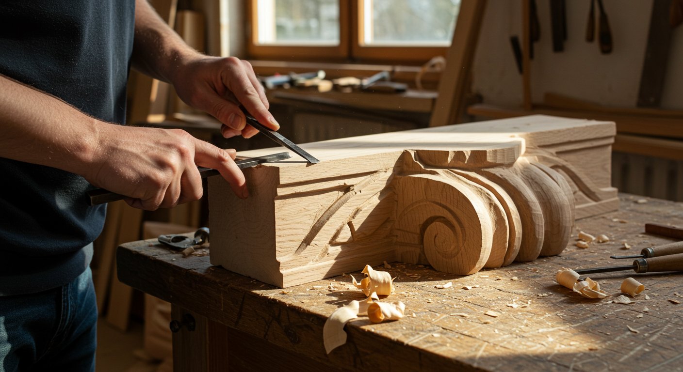 Декоративная деревянная колонна в интерьере
