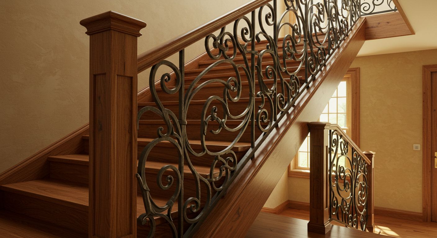 Лестницы с коваными балясинами и деревянными элементами