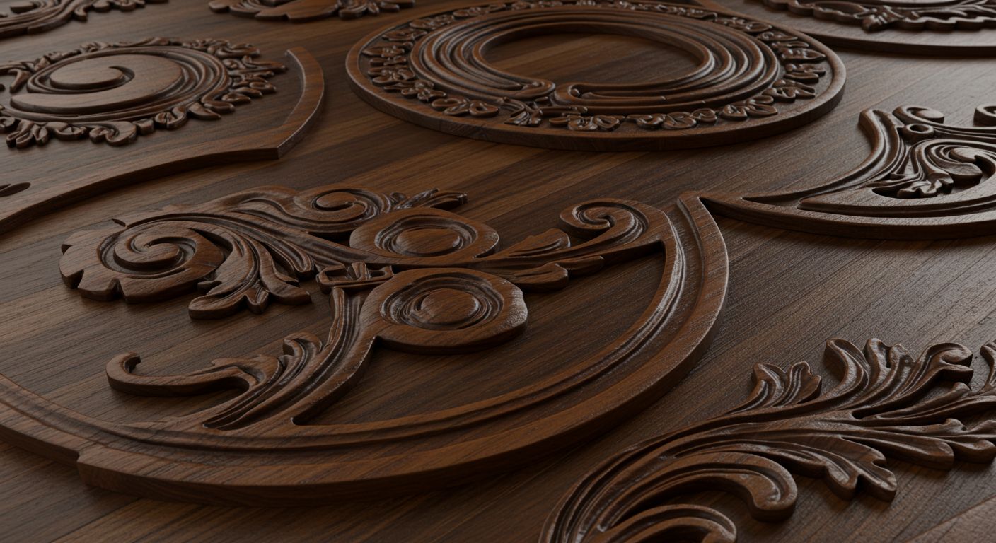 Плоские рельефные декоративные элементы из дерева